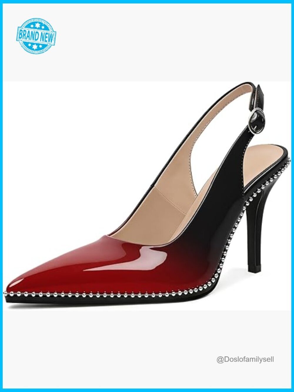 Beaded Slingback Pumps High Heel Stilettos Pointed Toe Adjustable Ankle Strap